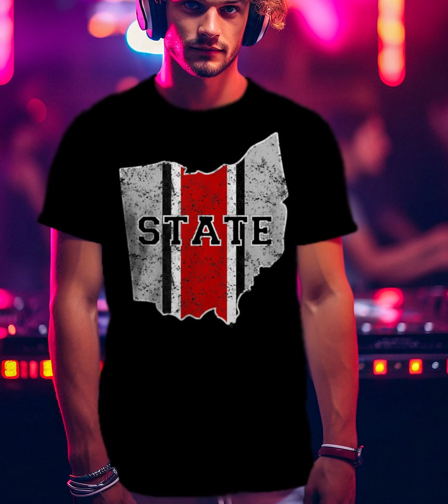 State Outline With Distressed Ohio Stripe T-Shirt