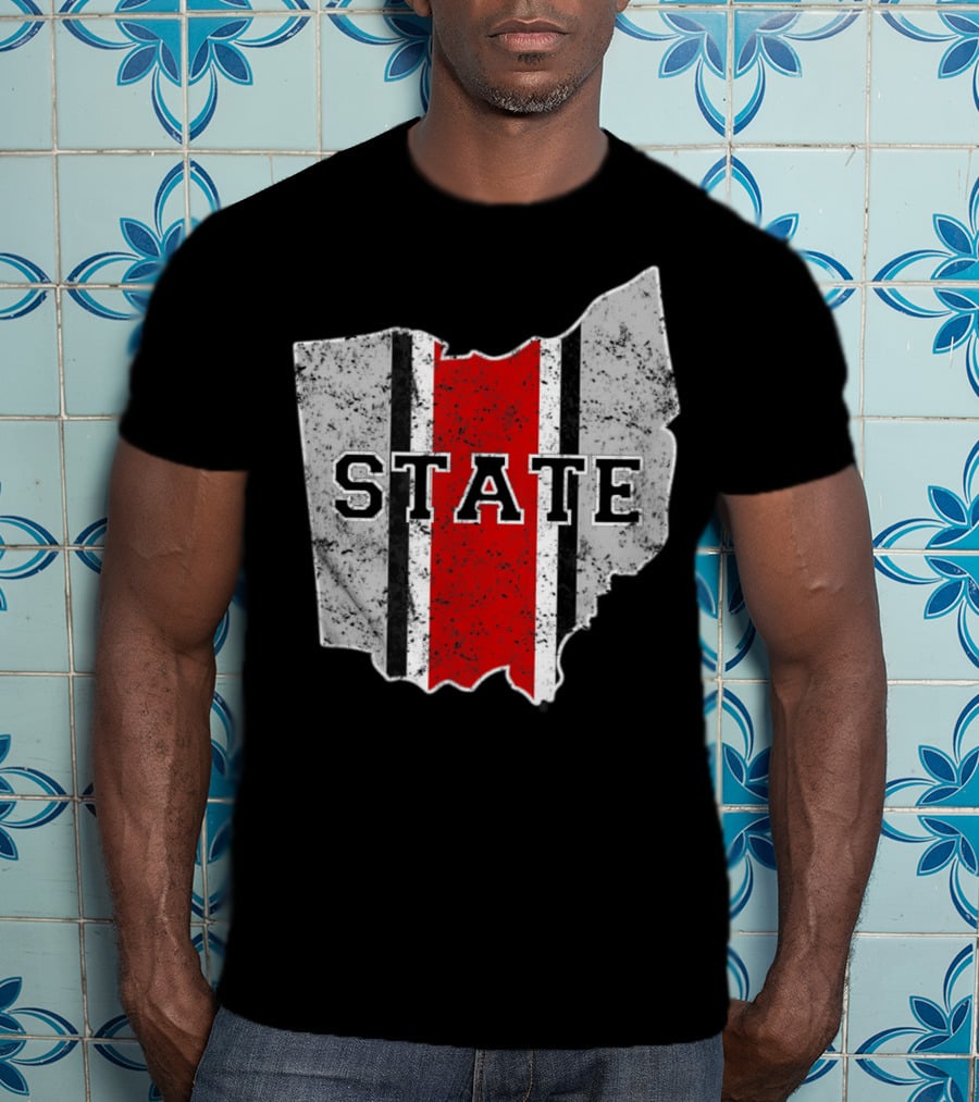 State Outline With Distressed Ohio Stripe T-Shirt