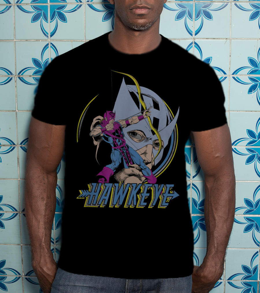 Hawkeye Ready Aim Fire Classic Marvel Archery Action T-Shirt