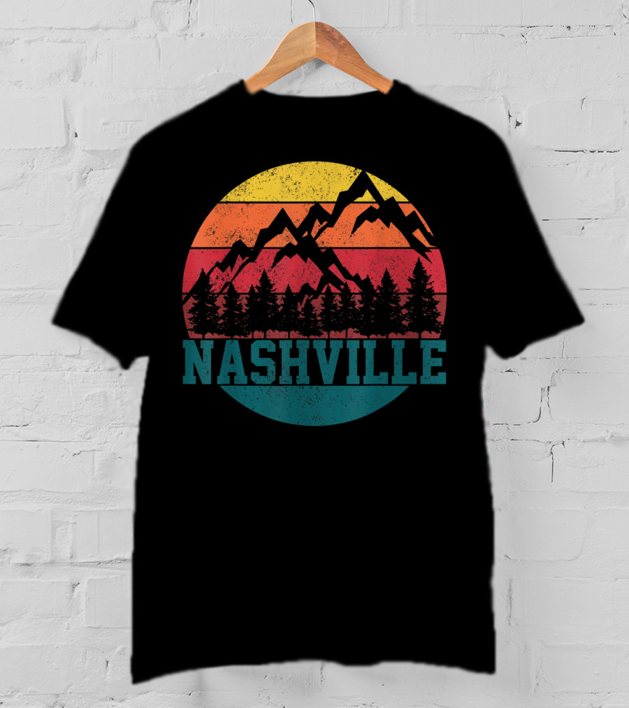 Nashville Vintage Mountains Sunset Forest Tennessee Music T-Shirt