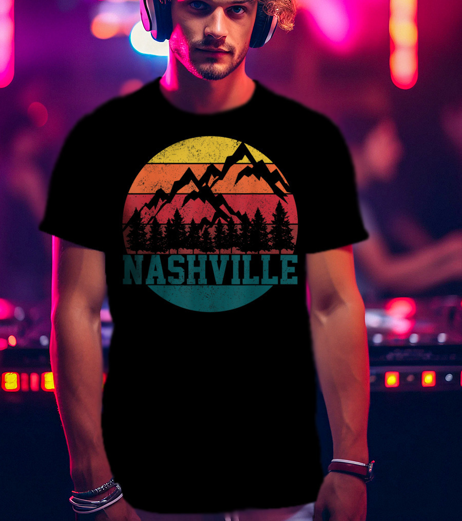 Nashville Vintage Mountains Sunset Forest Tennessee Music T-Shirt