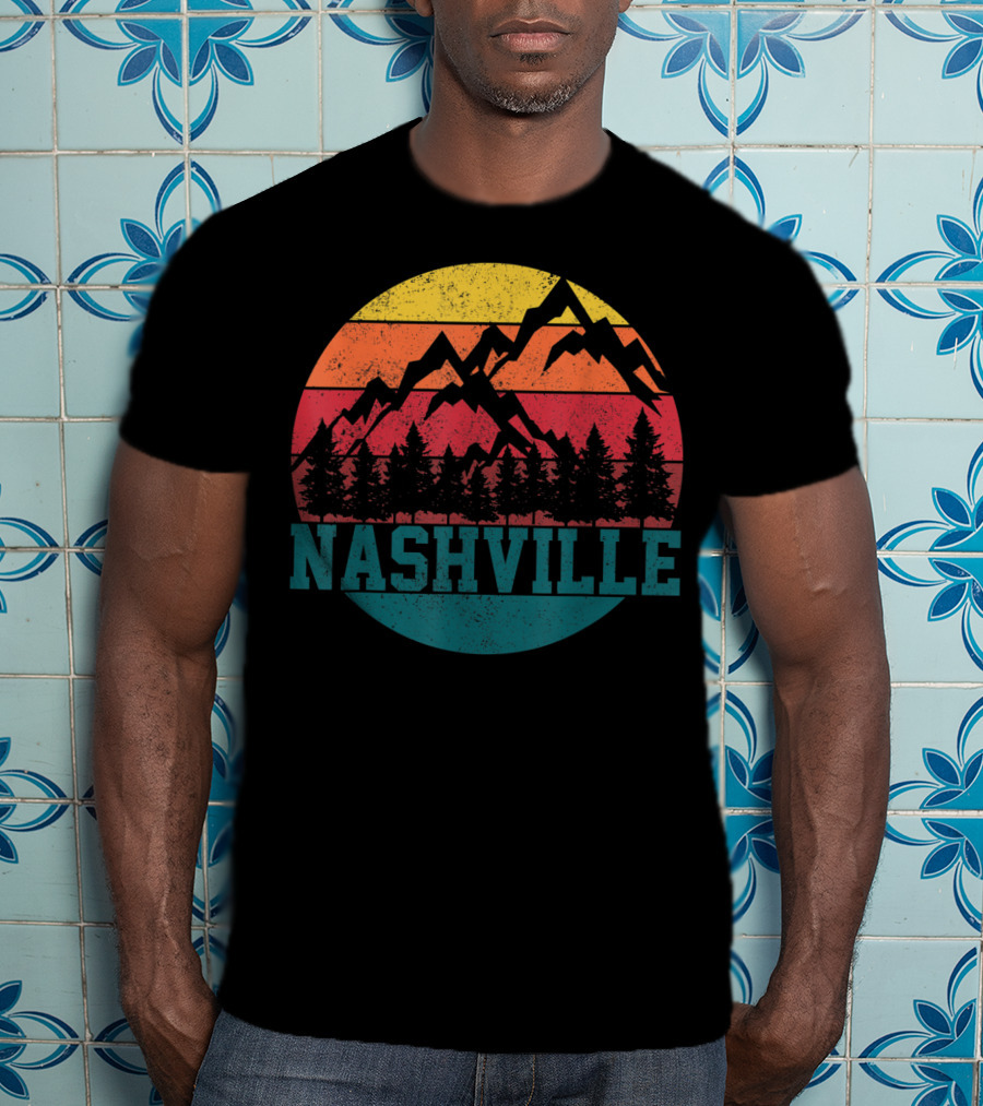 Nashville Vintage Mountains Sunset Forest Tennessee Music T-Shirt