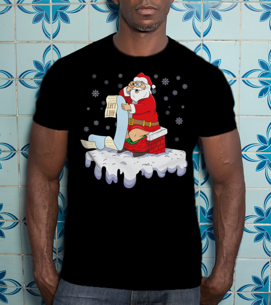 Naughty Santa On The Chimney With Naughty List T-Shirt