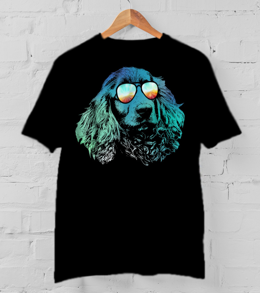 Neon Cocker Spaniel Wearing Vibrant Reflective Sunglasses T-Shirt