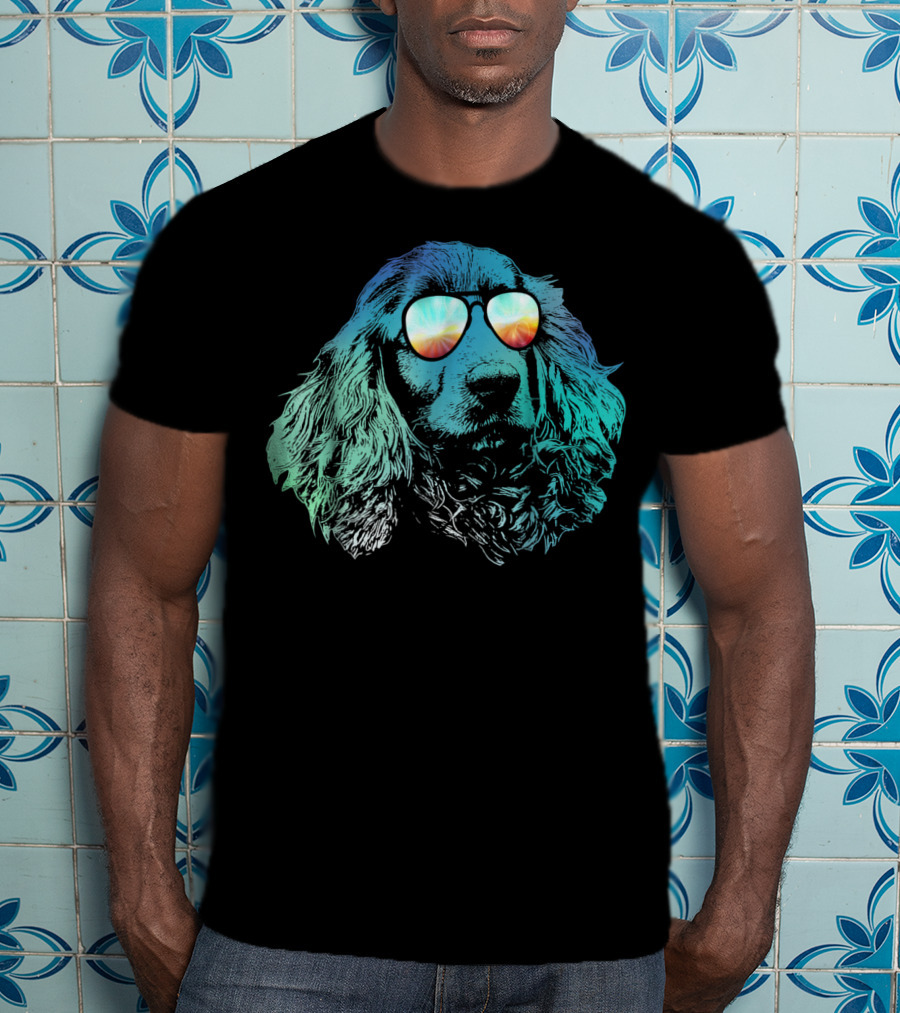 Neon Cocker Spaniel Wearing Vibrant Reflective Sunglasses T-Shirt