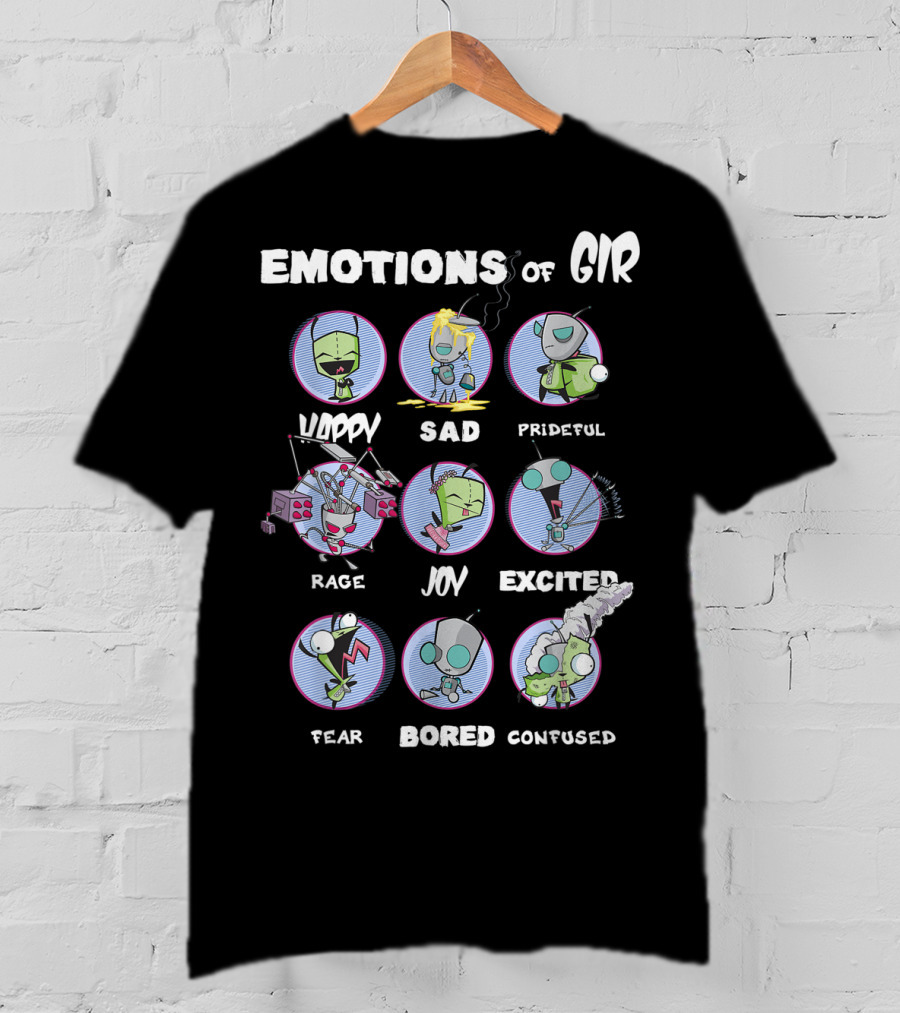 Emotions Of GIR Invader Zim Happy Sad Prideful Rage Joy Excited Fear Bored Confused T-Shirt