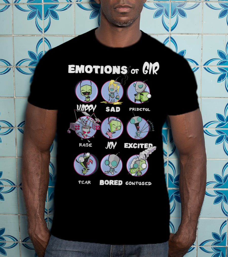 Emotions Of GIR Invader Zim Happy Sad Prideful Rage Joy Excited Fear Bored Confused T-Shirt