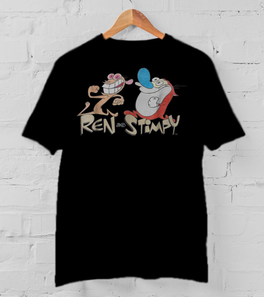 Nickelodeon Ren And Stimpy Running Cartoon Characters T-Shirt