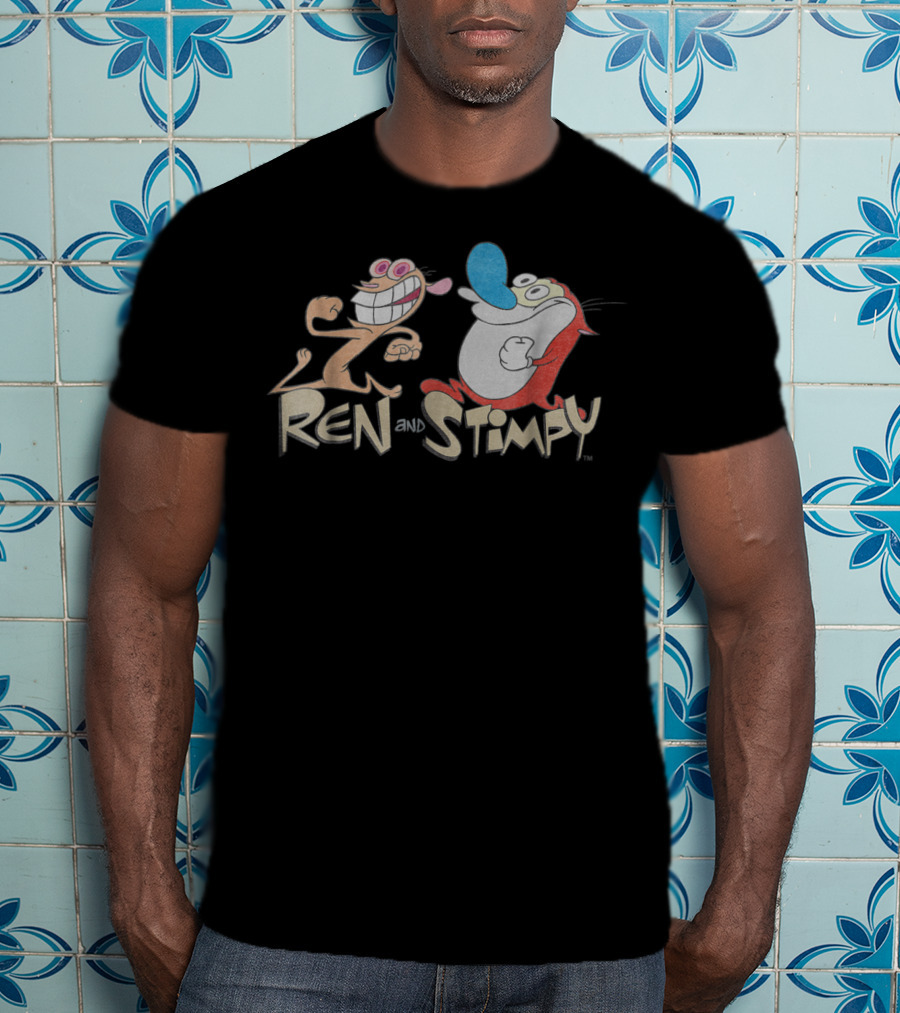 Nickelodeon Ren And Stimpy Running Cartoon Characters T-Shirt