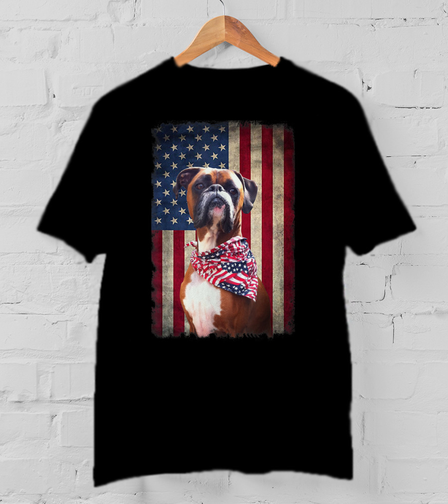 Boxer Dog Lovers American Flag Independence Day T-Shirt