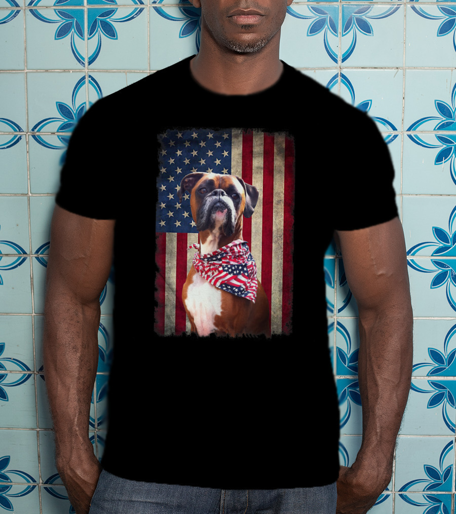 Boxer Dog Lovers American Flag Independence Day T-Shirt