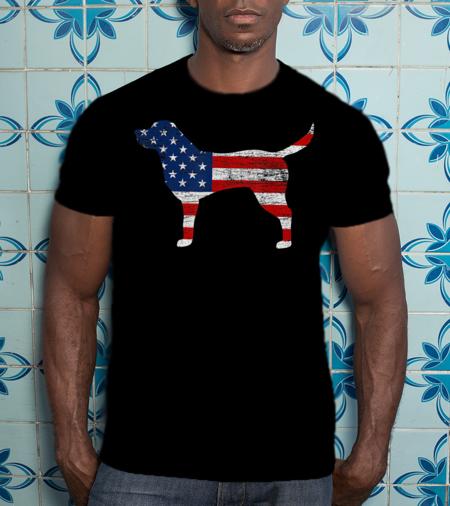 Labrador Retriever Silhouette With American Flag T-Shirt