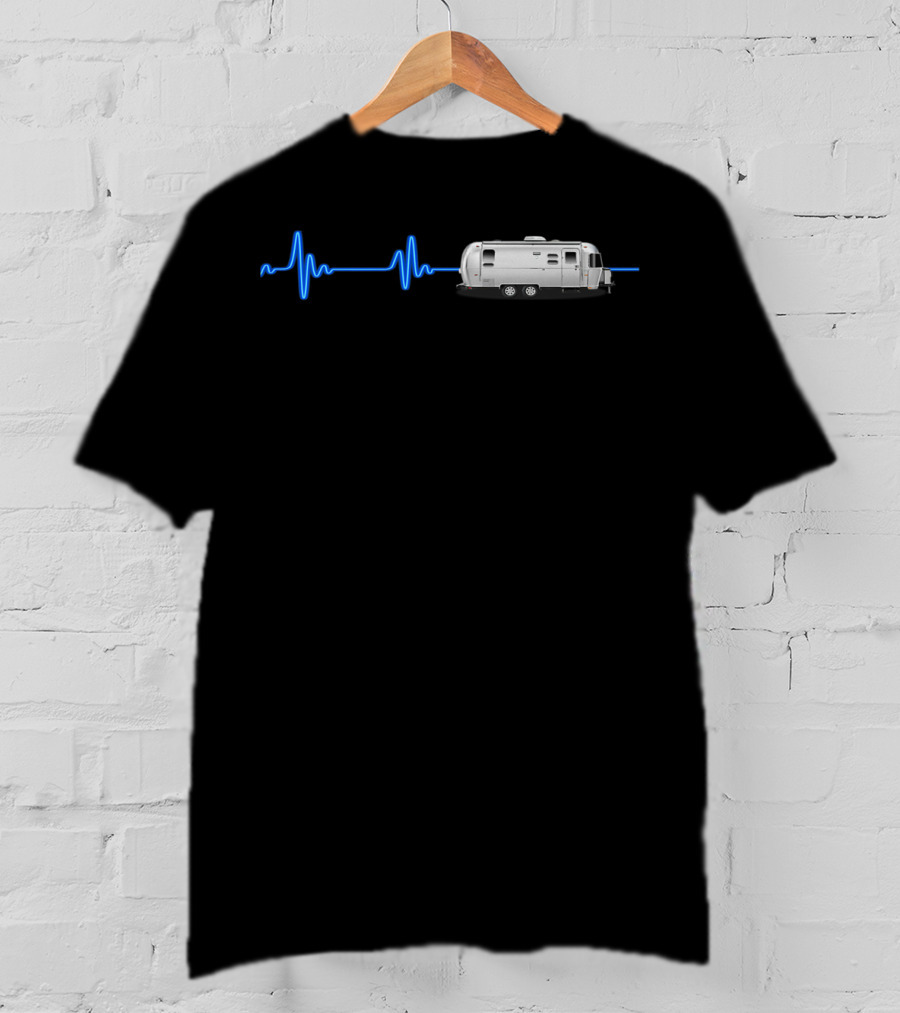 Airstream With Blue Neon Heartbeat T-Shirt