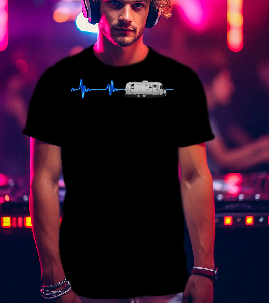 Airstream With Blue Neon Heartbeat T-Shirt
