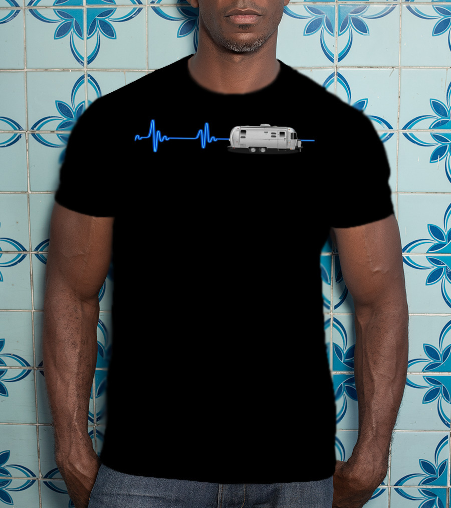 Airstream With Blue Neon Heartbeat T-Shirt