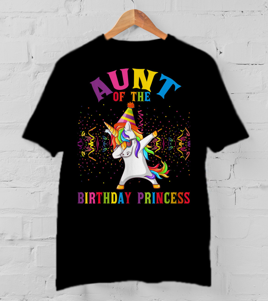 Aunt Of The Birthday Princess Dabbing Unicorn With Party Hat T-Shirt