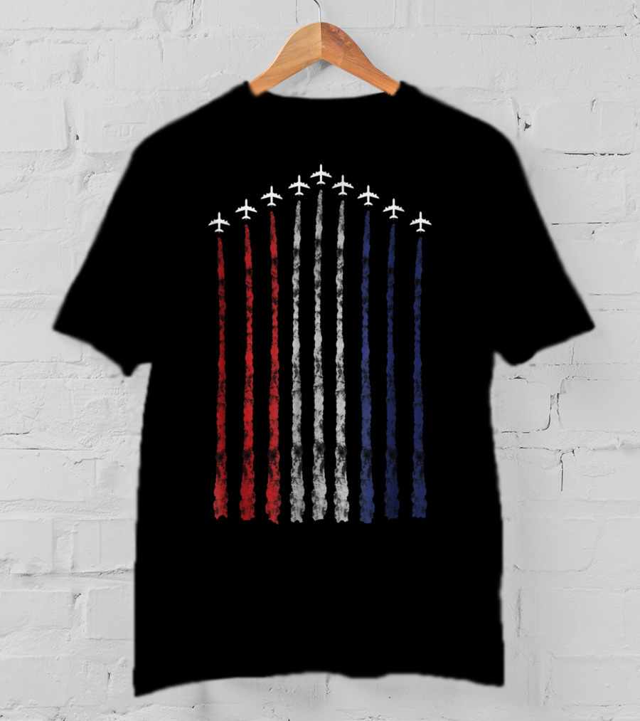 American Flag Fighter Jets Contrails USA Red White Blue T-Shirt