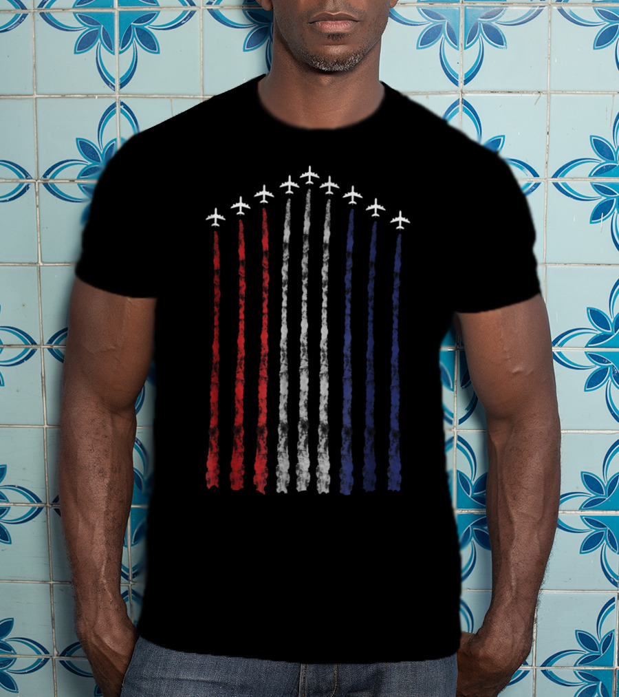 American Flag Fighter Jets Contrails USA Red White Blue T-Shirt