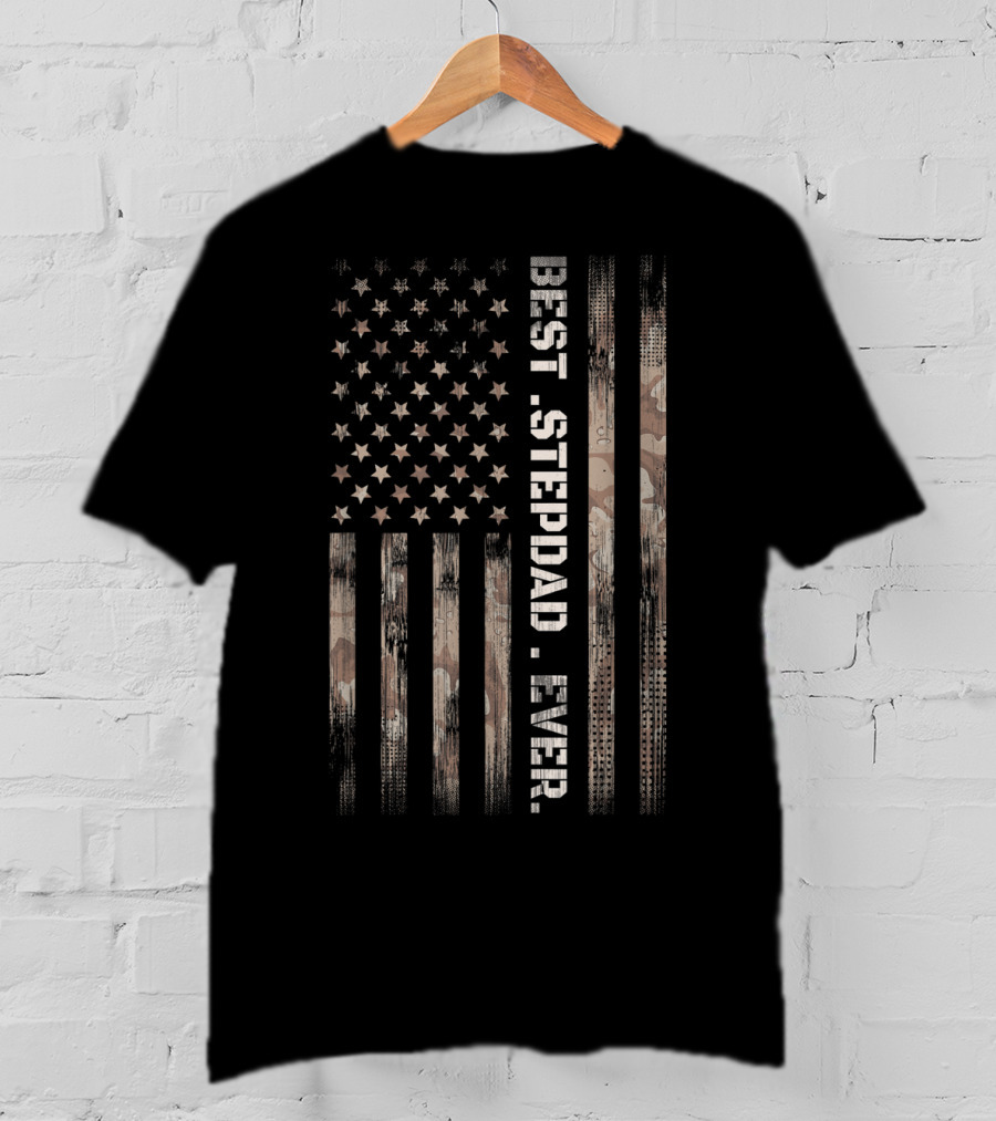 Best Step Dad Ever Vintage American Flag Camo Fath T-Shirt