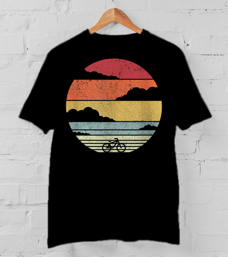 Retro Sunset Bicycle Ride With Stripes T-Shirt