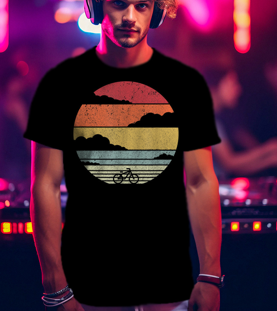 Retro Sunset Bicycle Ride With Stripes T-Shirt