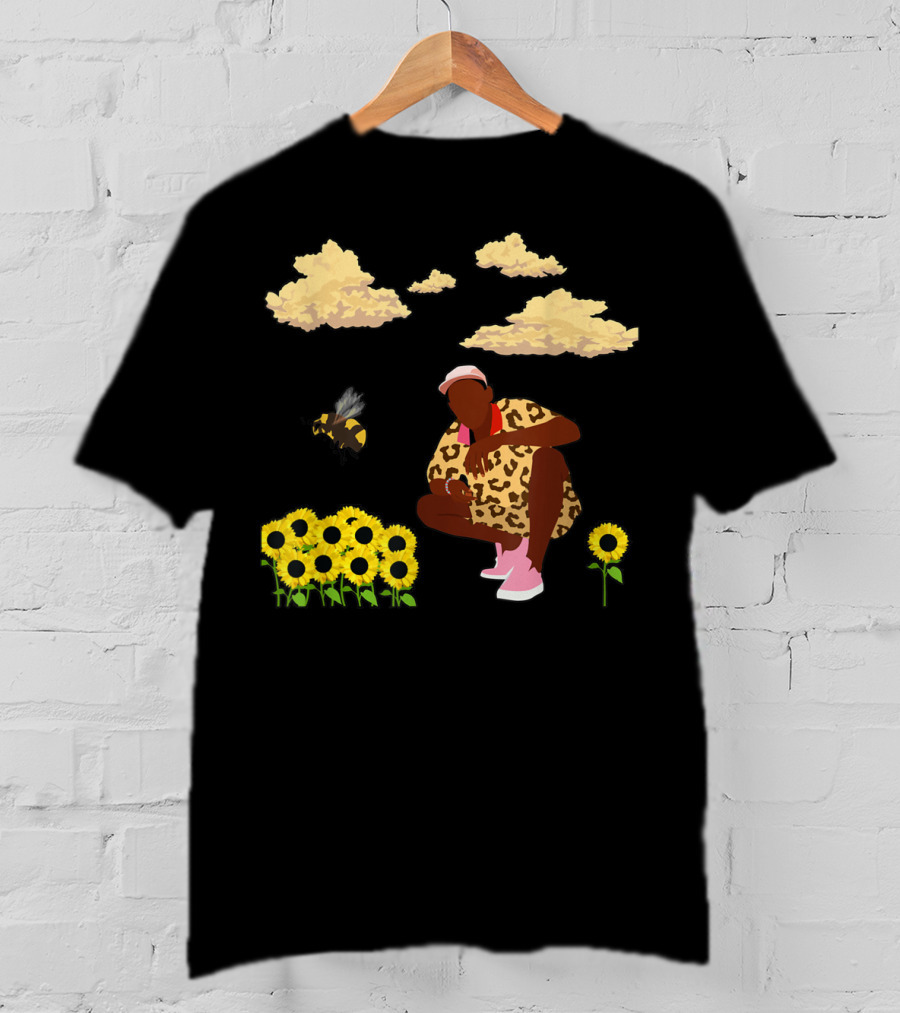 Bee Sunflower Boy With Clouds And Leopard T-Shirt