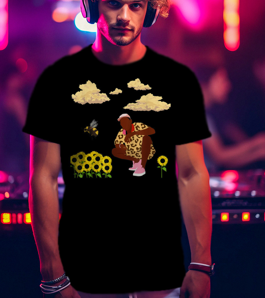 Bee Sunflower Boy With Clouds And Leopard T-Shirt