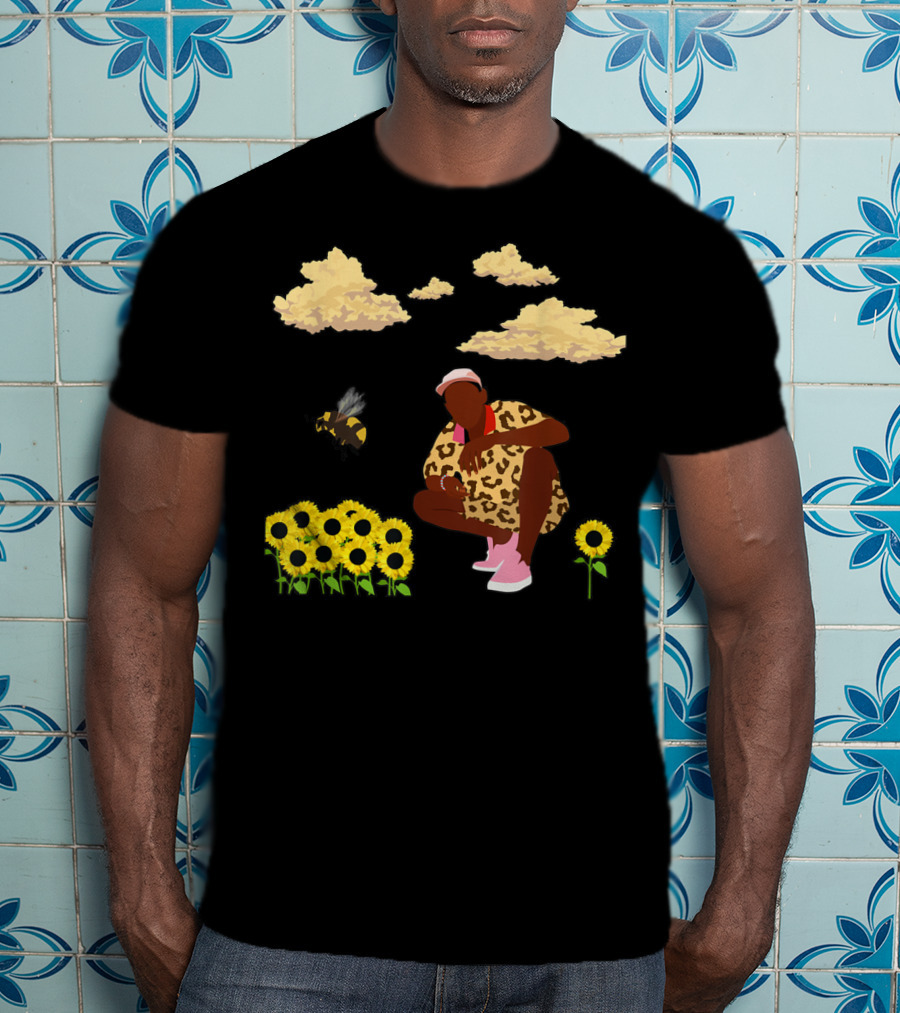 Bee Sunflower Boy With Clouds And Leopard T-Shirt