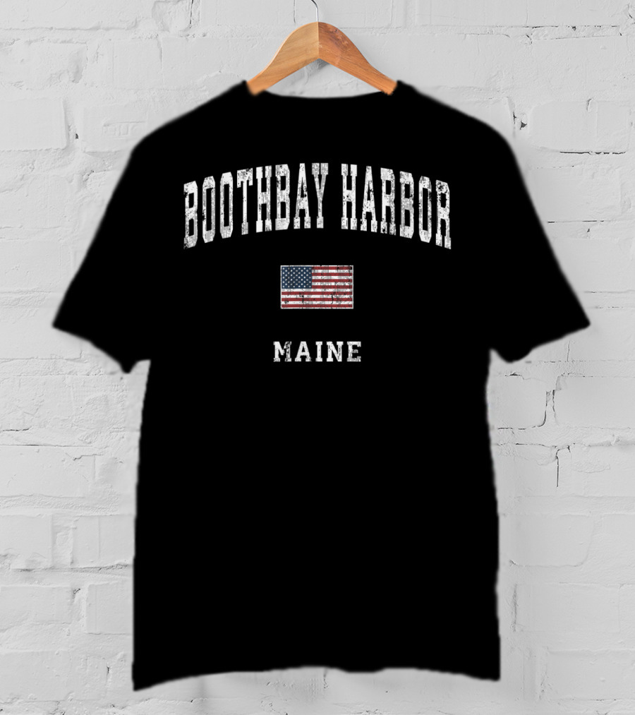Boothbay Harbor Maine Vintage American Flag T-Shirt