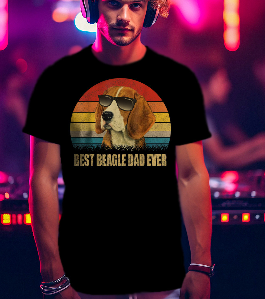 Best Beagle Dad Ever Retro Sunglasses Dog T-Shirt