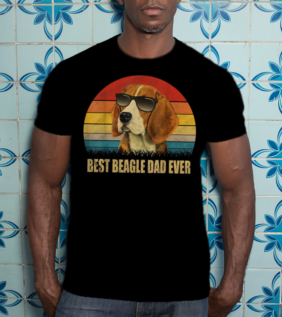 Best Beagle Dad Ever Retro Sunglasses Dog T-Shirt