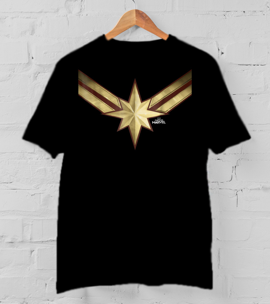 Captain Marvel Star Emblem Gleaming Gold T-Shirt