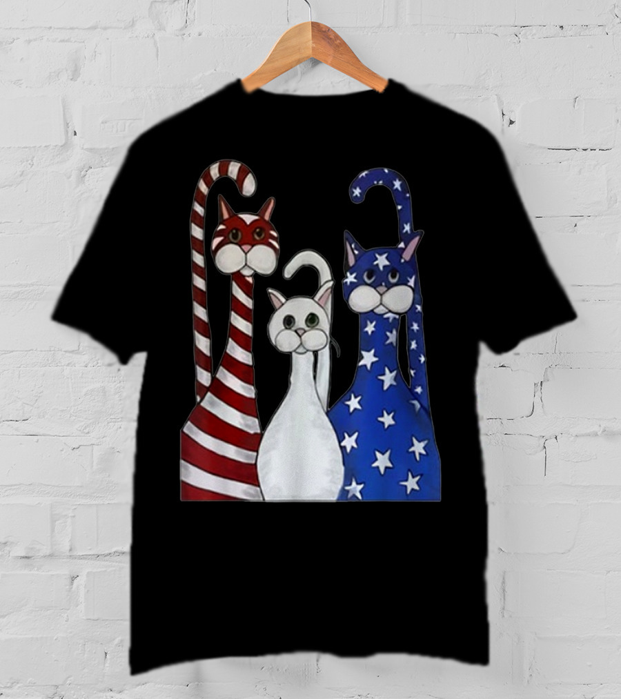 Cat American Flag USA Paws Patriotic Red White Blue Stars Stripes T-Shirt