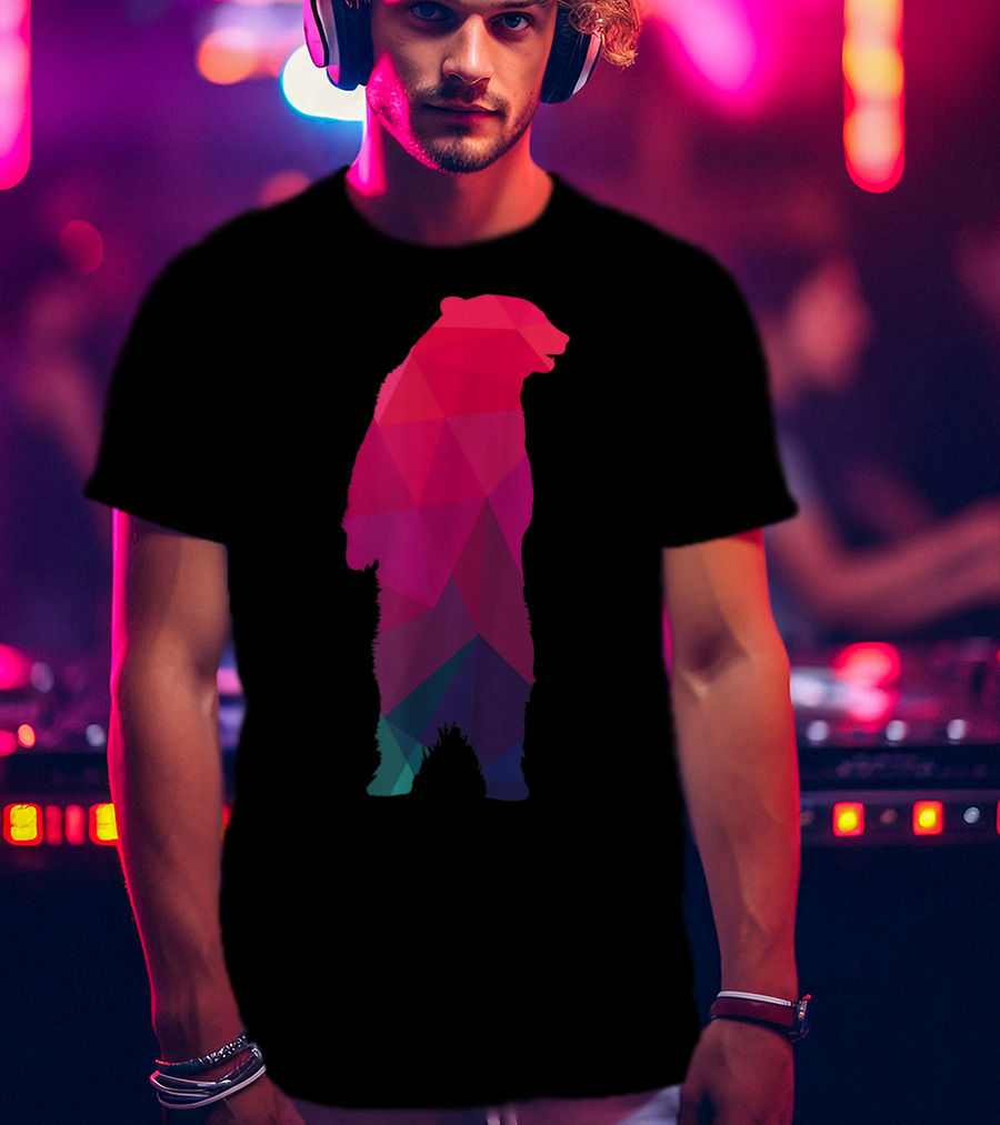 Colorful Geometric Pattern Fractal Bear T-Shirt