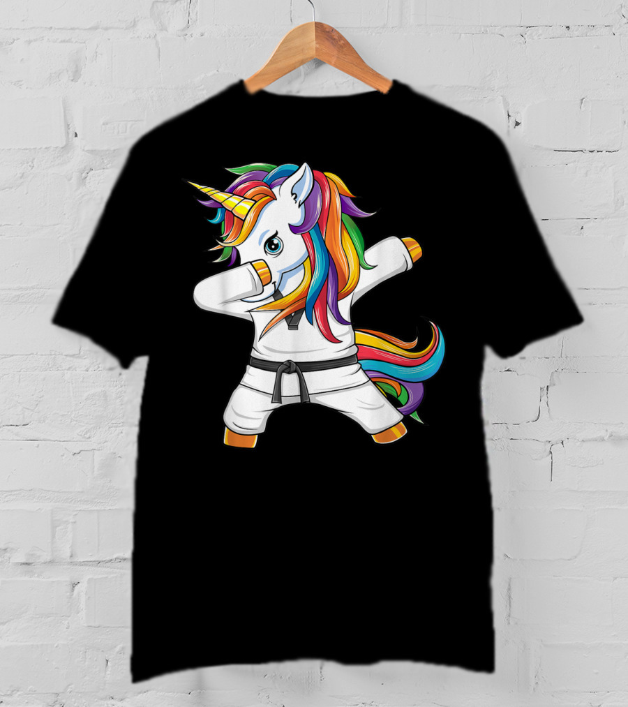 Dabbing Unicorn Karate Taekwondo Kids Girl Rainbow Martial Arts T-Shirt