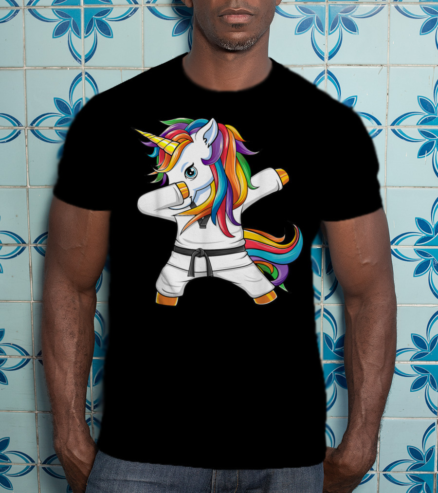 Dabbing Unicorn Karate Taekwondo Kids Girl Rainbow Martial Arts T-Shirt