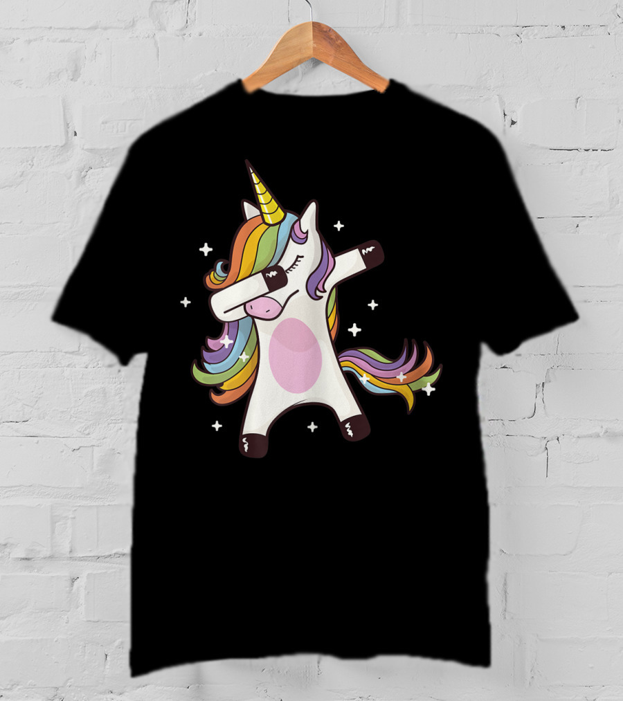 Dabbing Rainbow Unicorn With Stars T-Shirt