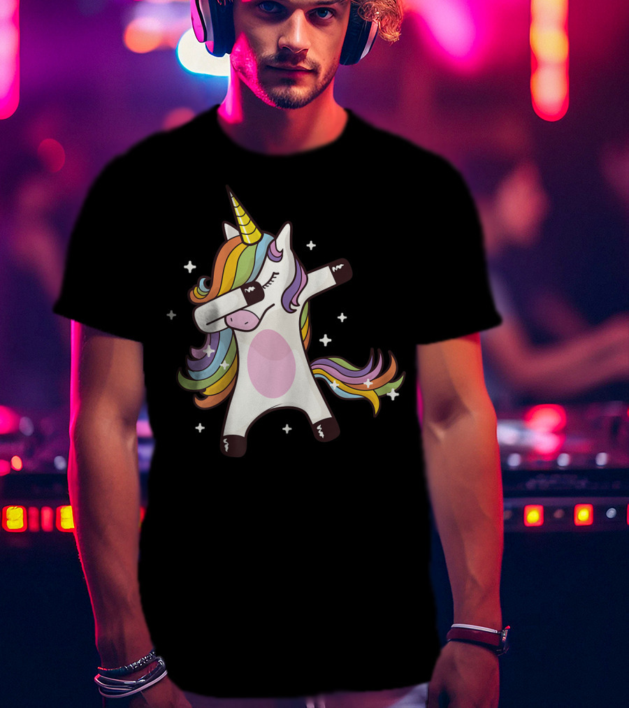 Dabbing Rainbow Unicorn With Stars T-Shirt