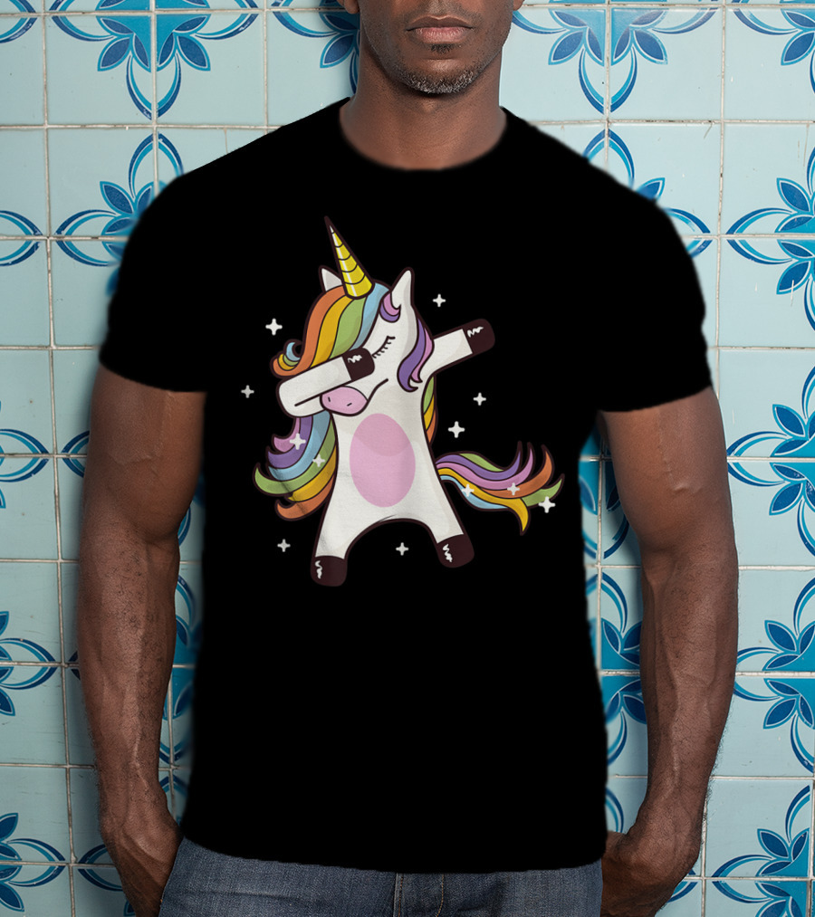 Dabbing Rainbow Unicorn With Stars T-Shirt