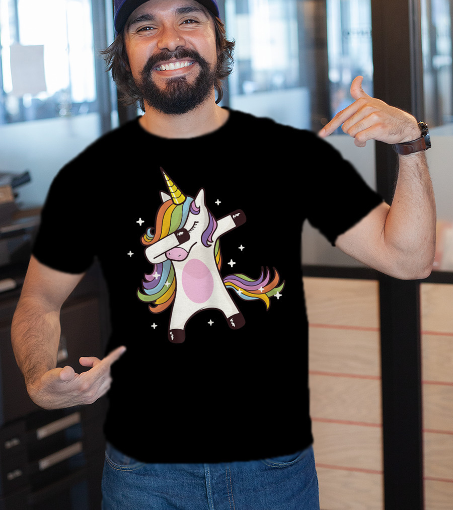 Dabbing Rainbow Unicorn With Stars T-Shirt
