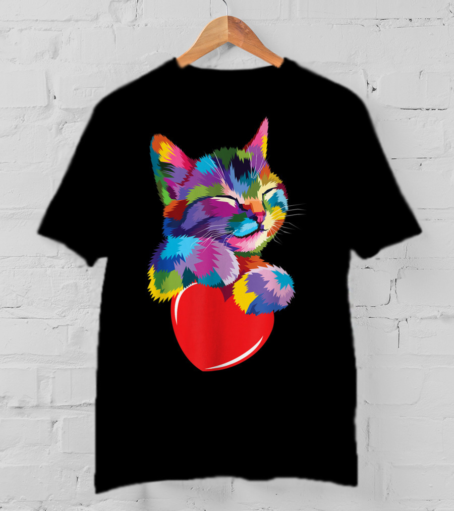 Cat For Kitten Lovers Colorful Cute Kitty Heart T-Shirt