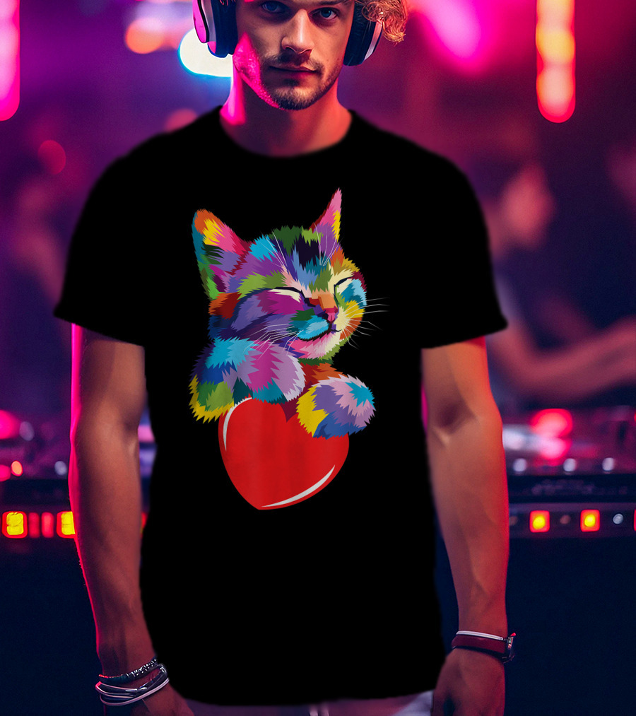 Cat For Kitten Lovers Colorful Cute Kitty Heart T-Shirt