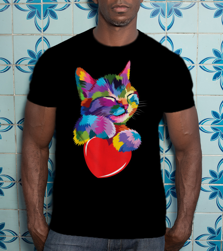 Cat For Kitten Lovers Colorful Cute Kitty Heart T-Shirt