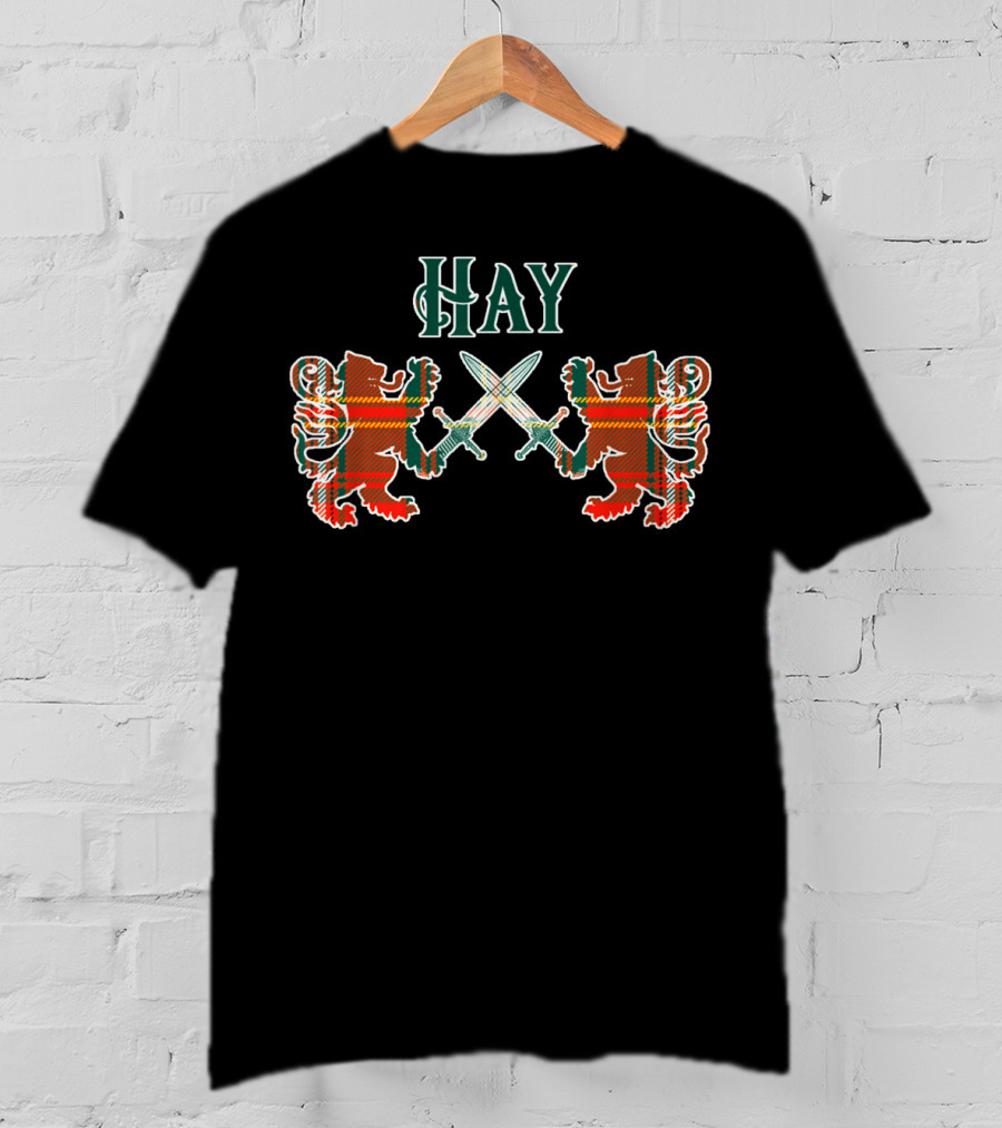 Clan Hay Scottish Family Tartan Lions With Swords T-Shirt