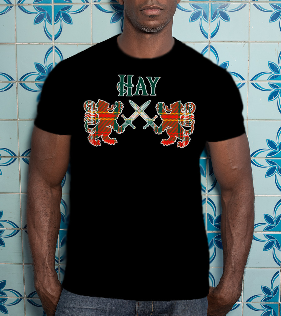 Clan Hay Scottish Family Tartan Lions With Swords T-Shirt