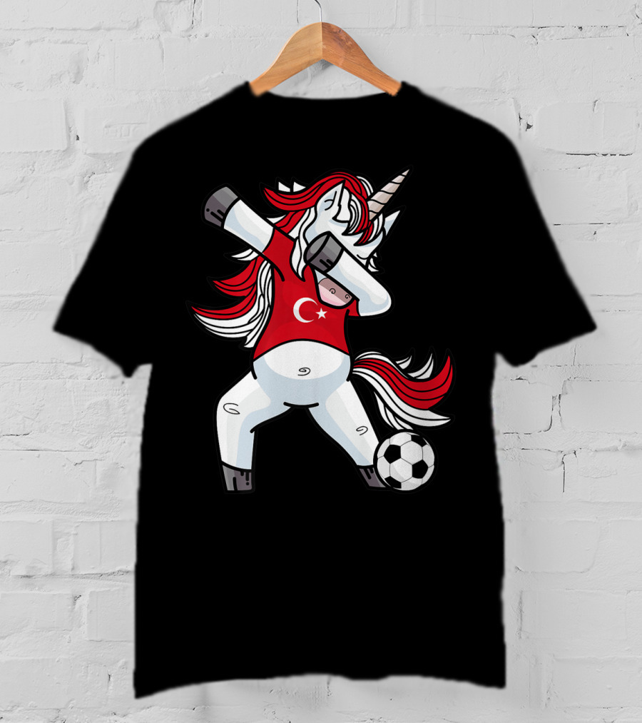 Dabbing Unicorn In Turkish Soccer Outfit With Ball T-Shirt
