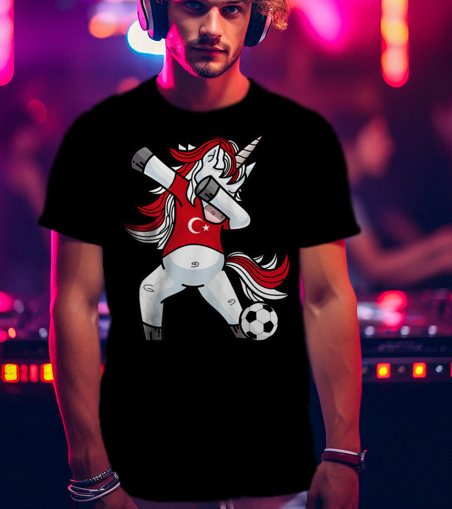 Dabbing Unicorn In Turkish Soccer Outfit With Ball T-Shirt