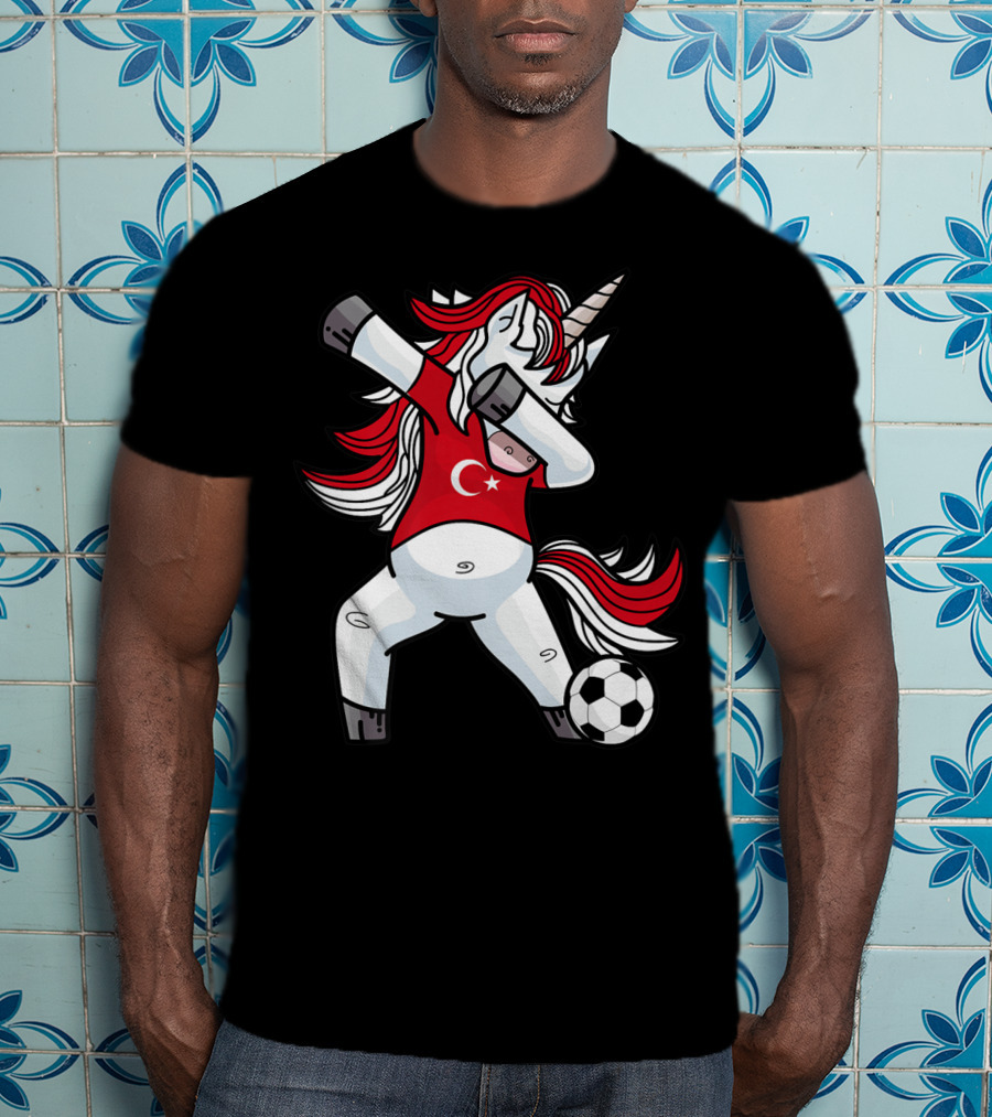 Dabbing Unicorn In Turkish Soccer Outfit With Ball T-Shirt