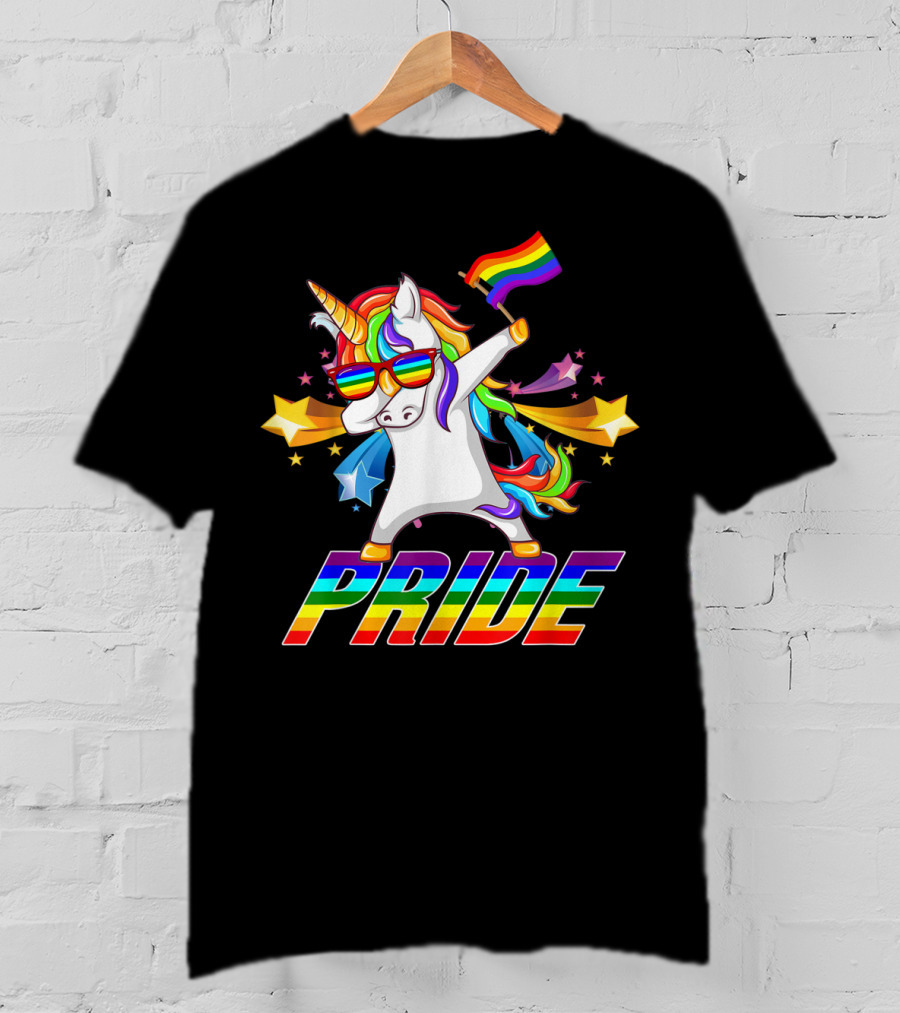 Dabbing Unicorn Rainbow Pride With Stars And Flag T-Shirt