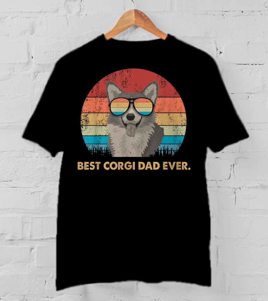 Best Corgi Dad Ever Vintage Retro Dog With Sunglasses T-Shirt